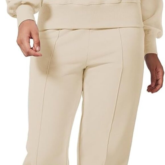 Beige Lounge Matching Set: Stand-Zip Sweatshirt and Joggers for Women - Picture 1 of 6